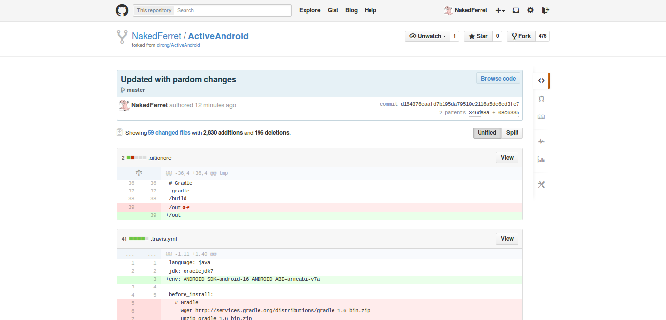 The github history after the merge
