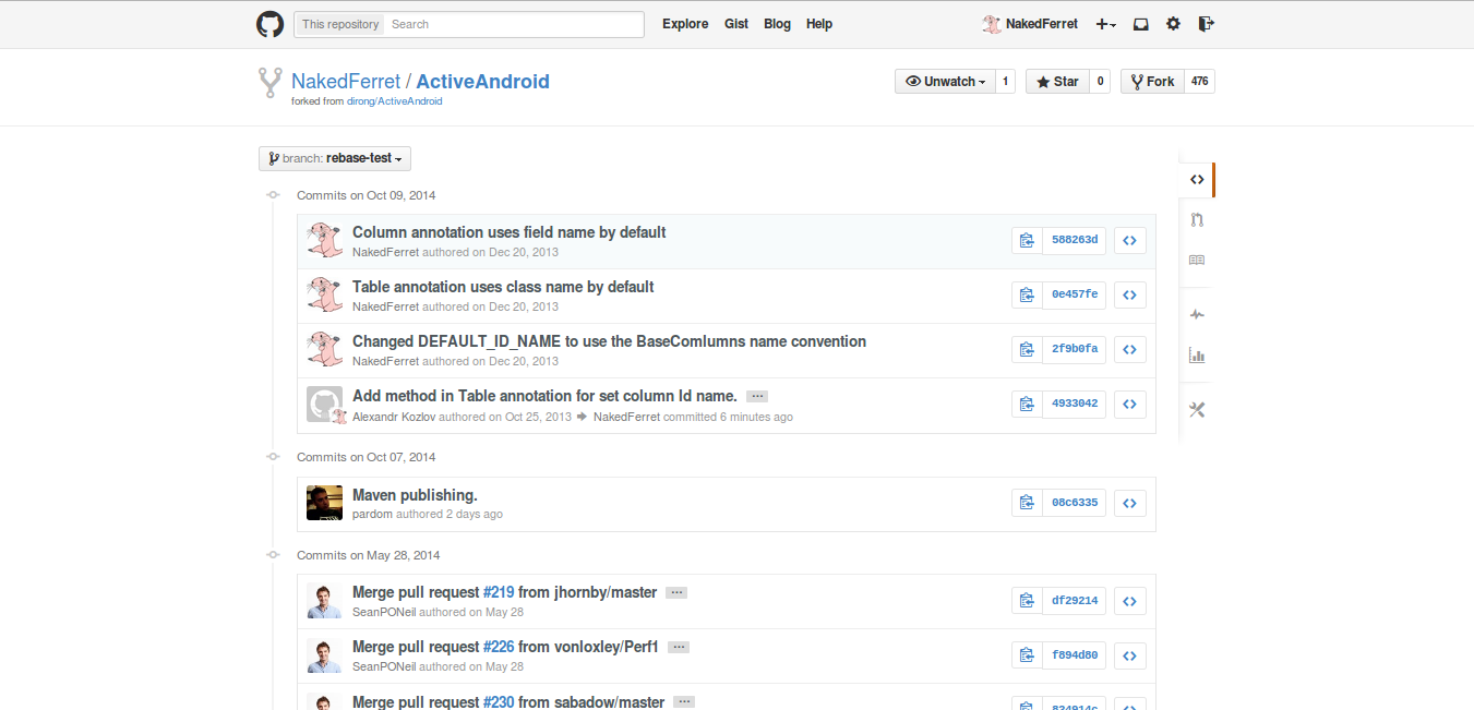 The github history after the rebase