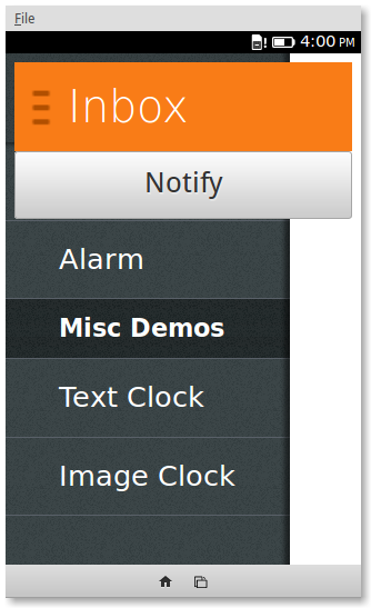 First implementation of the drawer. The background of the content is transparent and the drawer menu can be seen