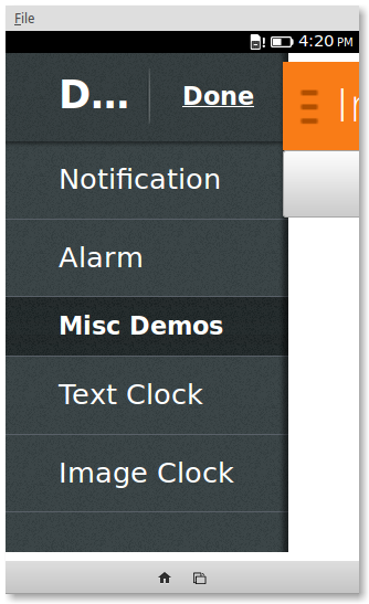 First implementation of the drawer: sidebar shown. Heading for the sidebar is too big to fit